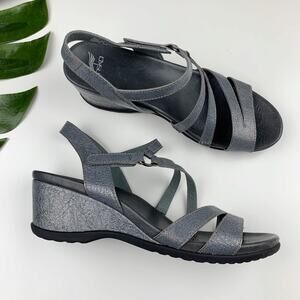 Dansko Addyson Sandals Grey Metallic Leather Wedge Women’s 42 US 11.5 12